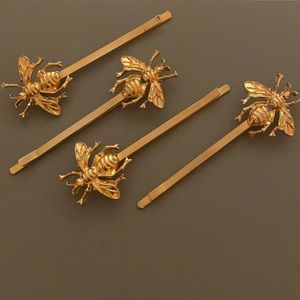Bee hair clips trendy Gucci style hair accessories gold tone set of 4 barrette